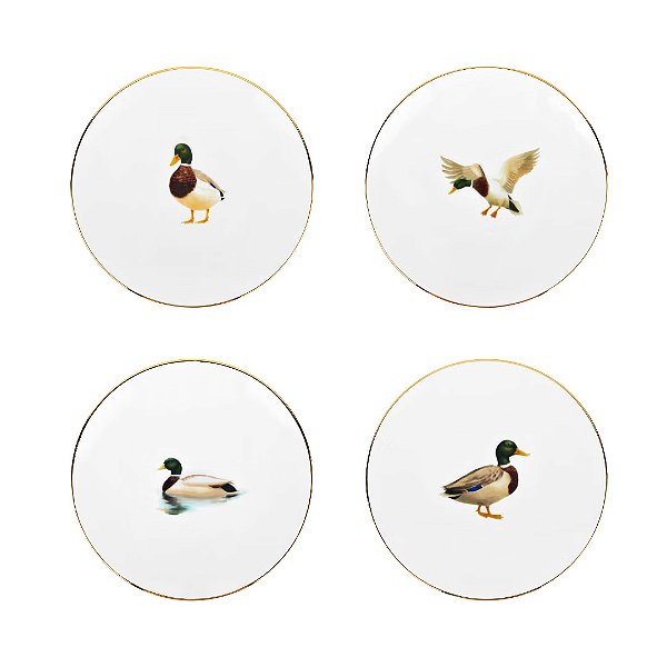 Conjunto com 4 Pratos Porcelana Pão Mallard 16cm - Mameg