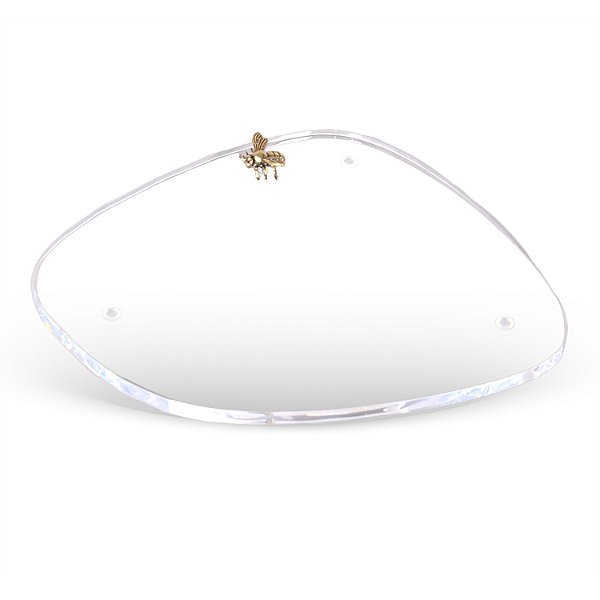 Bandeja em Acrílico Transparente com Detalhe Abelha Dourado - 28cm x 26cm
