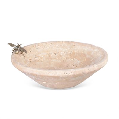 Centro de Mesa em Mármore Travertino com Detalhe Abelha Dourada - 20cm