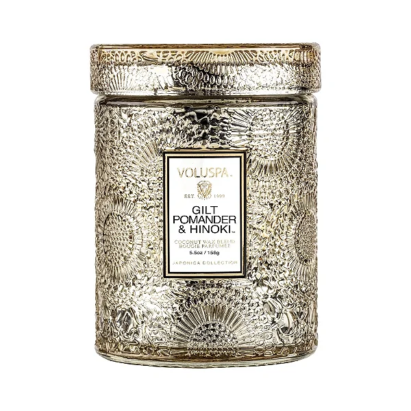 Mini Vela Pote de Vidro Relevo Gilt Pomander e Hinoki 50h - Voluspa