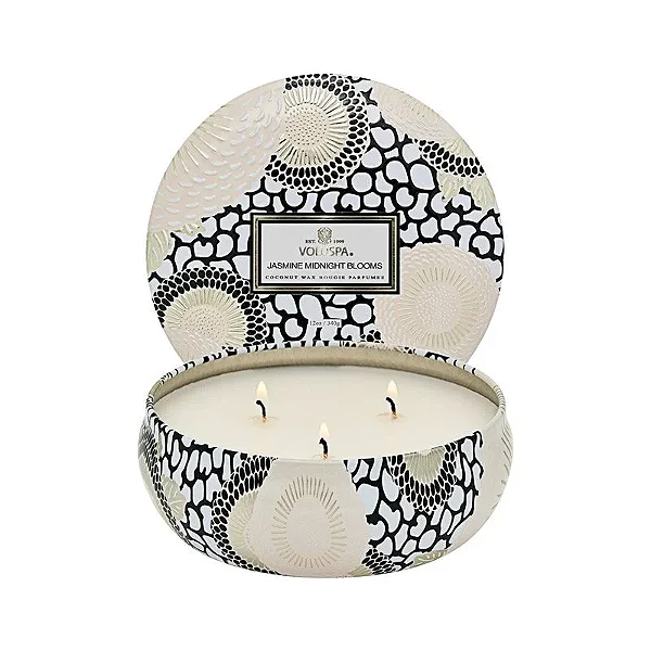 Vela Lata 3 Pavios Relevo Jasmine Midnight Blooms 60h - Voluspa