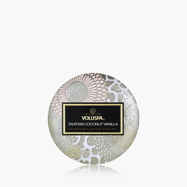 Mini Vela Lata Relevo Tahitian Coconut Vanilla 25H - Voluspa