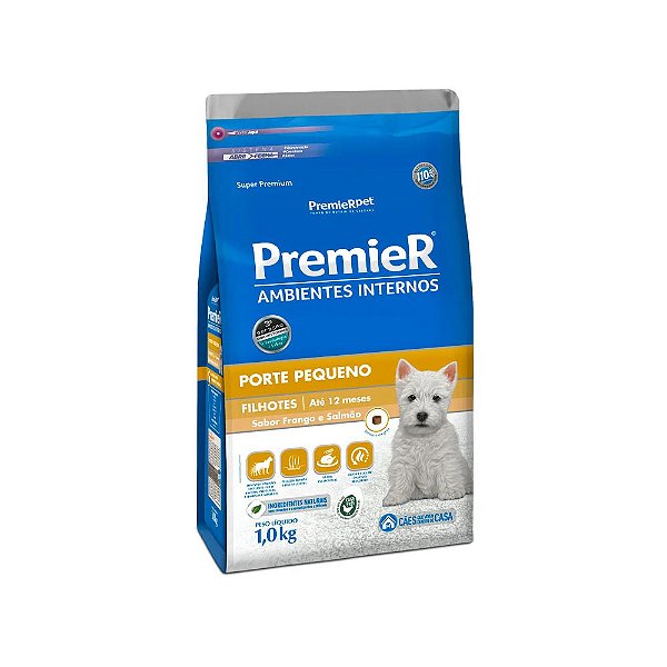 Ração Premier Ambientes Internos para Cães Filhotes de Raças Pequenas Sabor Frango e Salmão