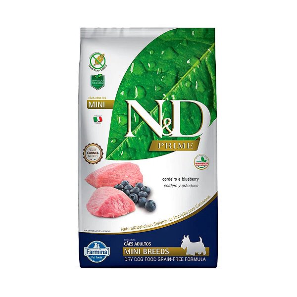 Ração Farmina N&D Prime Cães Adultos de Raças Pequenas Sabor Cordeiro e Blueberry
