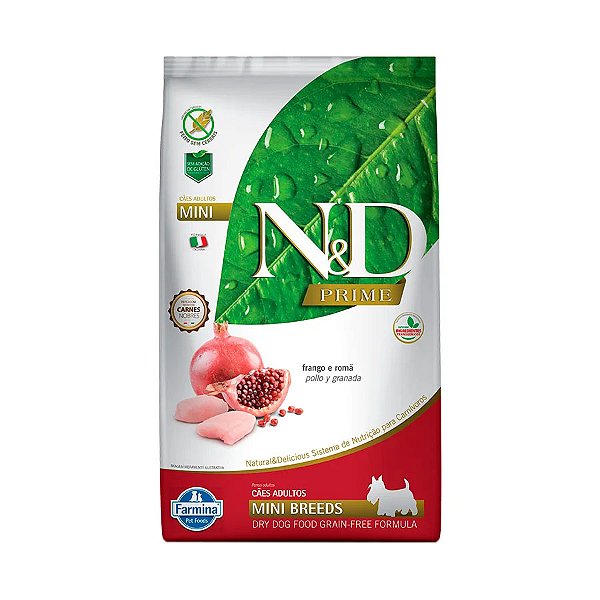 Ração N&D Prime para Cães Adultos de Raças Pequenas Sabor Frango e Romã