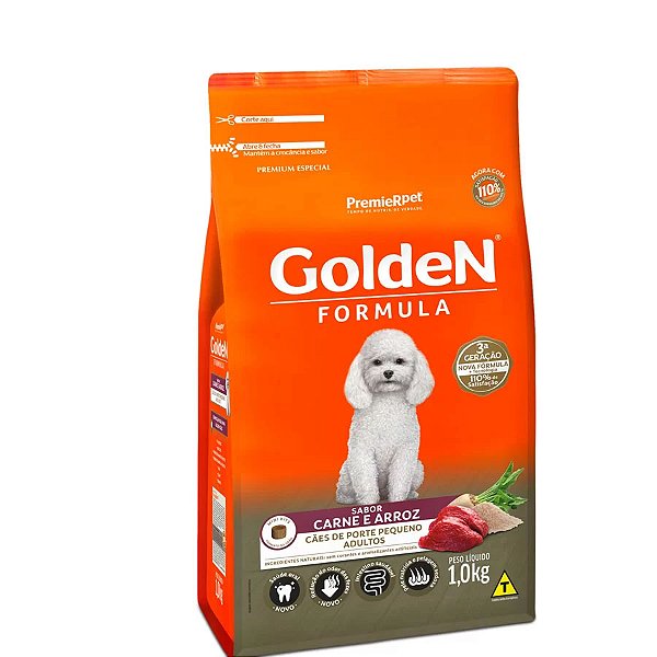 Ração Golden Fórmula Mini Bits Para Cães Adultos de Porte Pequeno Sabor Carne e Arroz