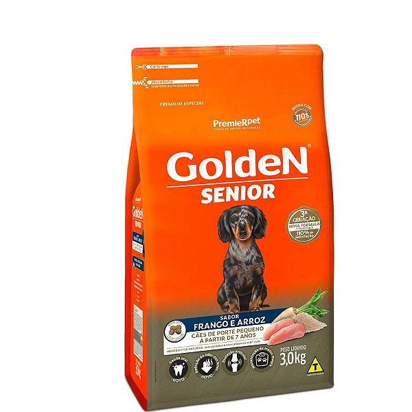 Ração Golden Fórmula Mini Bits para Cães Senior de Porte Pequeno Sabor Frango e Arroz