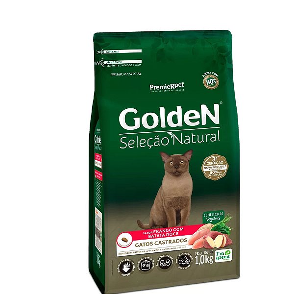 Ração Golden Seleção Natural para Gatos Castrados Sabor Frango com Batata Doce