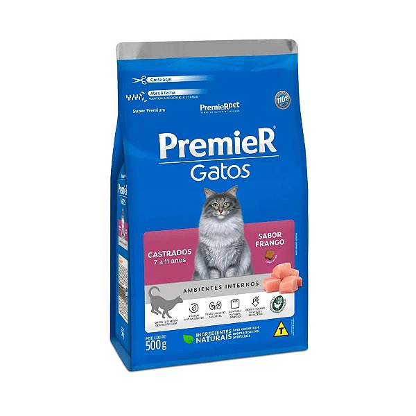Ração Premier para Gatos Castrados de 7 a 11 anos Sabor Frango