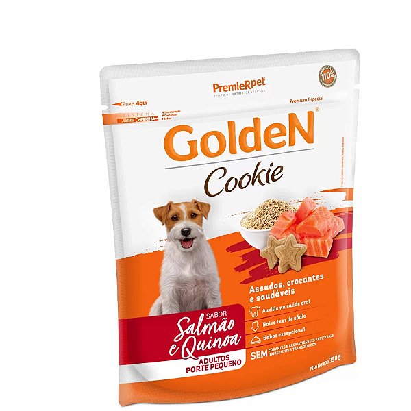 Biscoito Golden Cookie para Cães Adultos de Porte Pequeno Sabor Salmão e Quinoa 350g