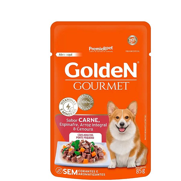 Ração Úmida Golden Gourmet para Cães Adultos de Porte Pequeno Sabor Carne 85g
