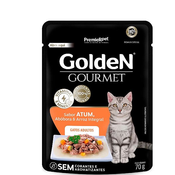 Ração Úmida Golden Gourmet para Gatos Adultos Sabor Atum 70g
