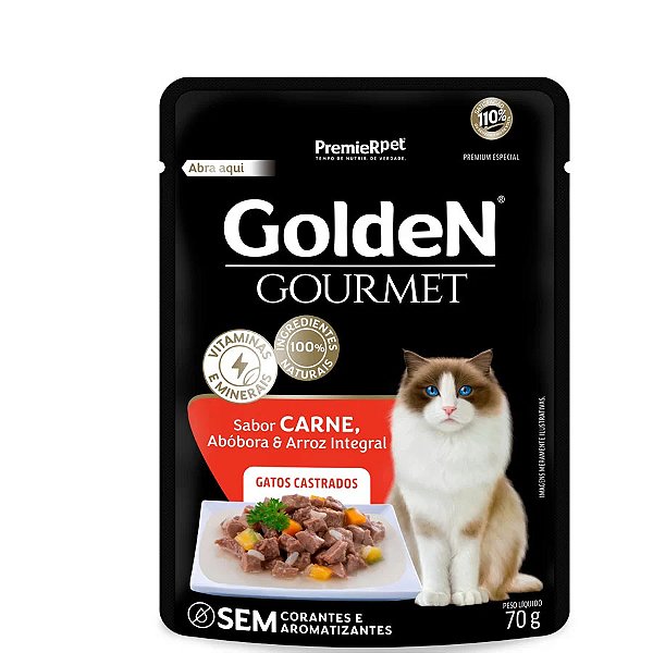Ração Úmida Golden Gourmet para Gatos Castrados Sabor Carne 70g