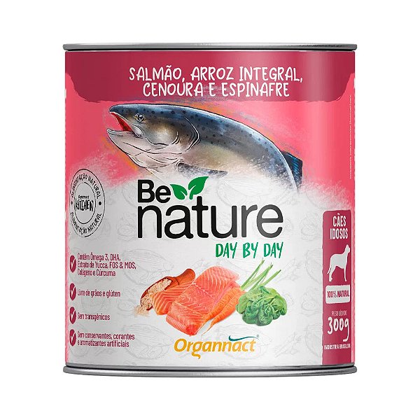 Alimento Natural Organnact Be Nature Day By Day para Cães Idosos Sabor Salmão, Arroz Integral, Cenoura e Espinafre 300 g