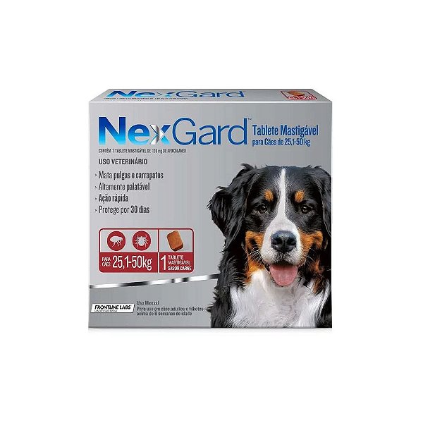 Antipulgas e Carrapatos NexGard para Cães de 25,1 a 50kg