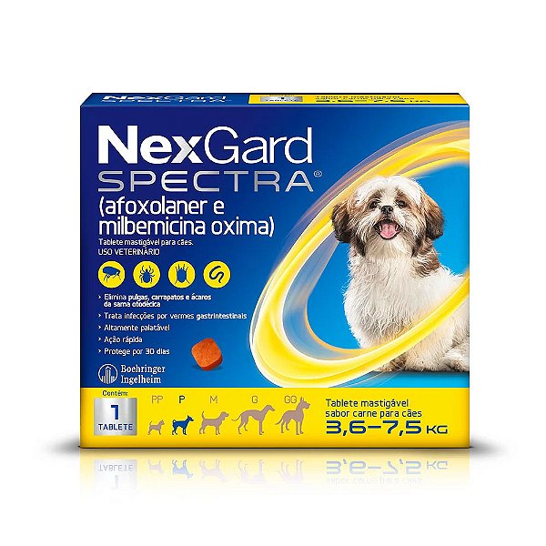Antipulgas e Carrapatos NexGard Spectra para Cães de 3,6 a 7,5kg