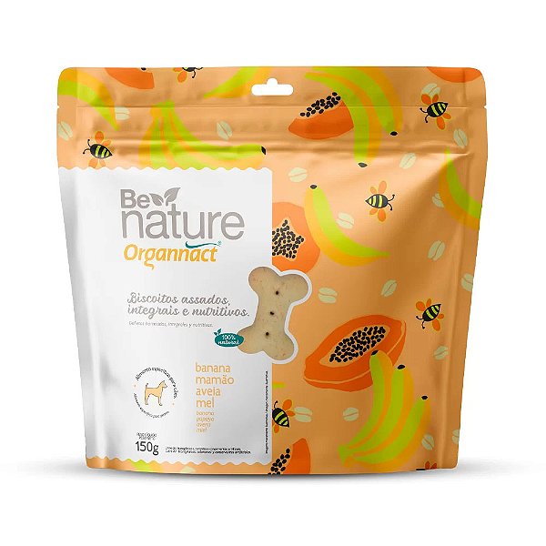 Biscoito Organnact Be Nature para Cães Sabor Banana, Mamão, Aveia e Mel 150 g