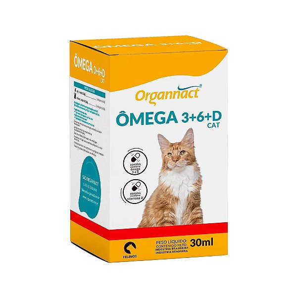 Suplemento Organnact Ômega 3+6+D Cat para Gatos 30 ml