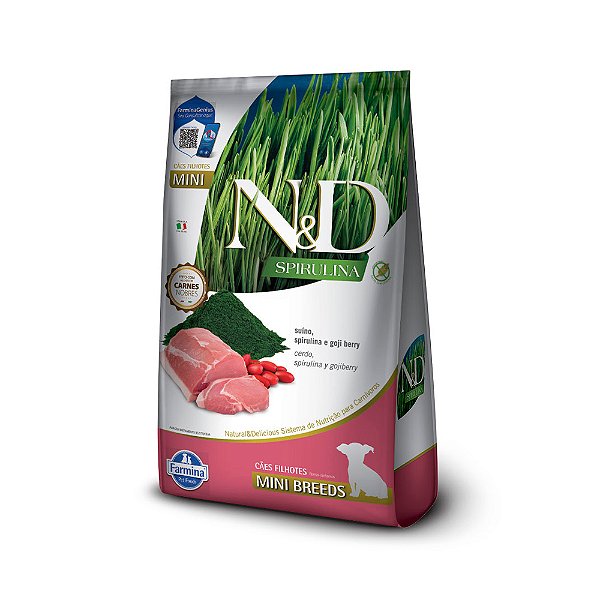 Ração Farmina N&D Spirulina para Cães Filhotes de Porte Mini Sabor Suíno, Spirulina e Goji Berry