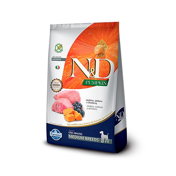Ração N&D Pumpkin para Cães Adultos Raças Médias sabor Cordeiro, Abóbora e Blueberry