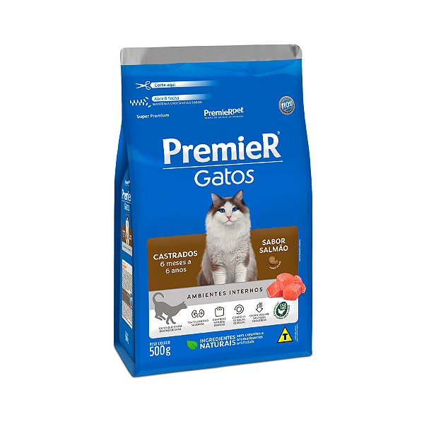 Ração Premier Ambientes Internos para Gatos Castrados de 6 meses a 6 anos Sabor Salmão