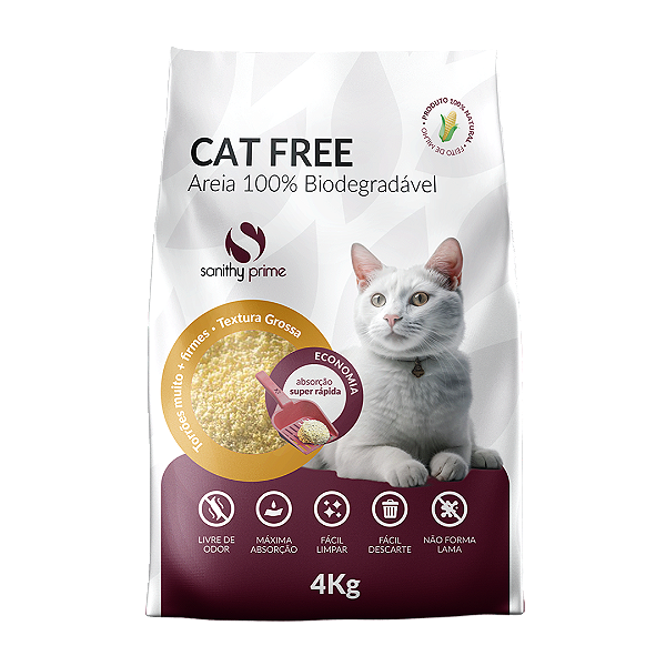 Areia Higiênica Cat Free Grãos Grossos 4kg - Sanithy Prime