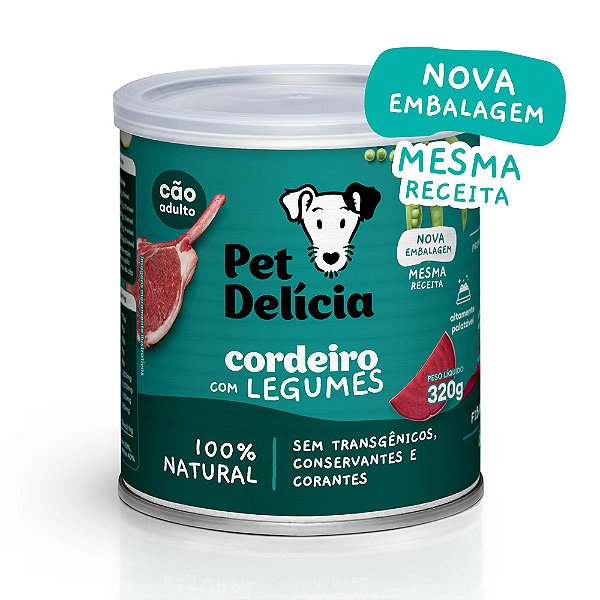 Ração Úmida Natural Pet Delícia Cordeiro com Legumes Cães Adultos 320 g