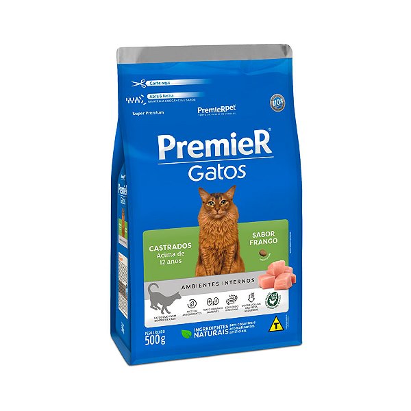 Ração Premier Ambientes Internos para Gatos Adultos Castrados 12+