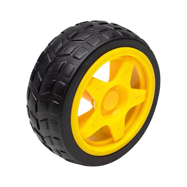 Roda para Robô com Pneu de Borracha 68mm - Amarelo