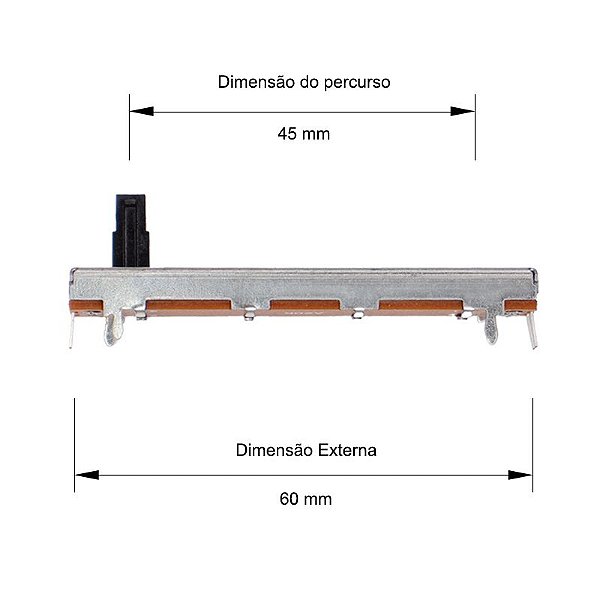 Potenciômetro Deslizante 20K Percurso 45mm (Total 60mm)