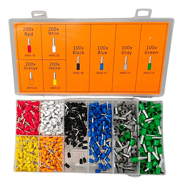 Kit terminais elétricos ilhós tubular - 1200 peças com caixa organizadora