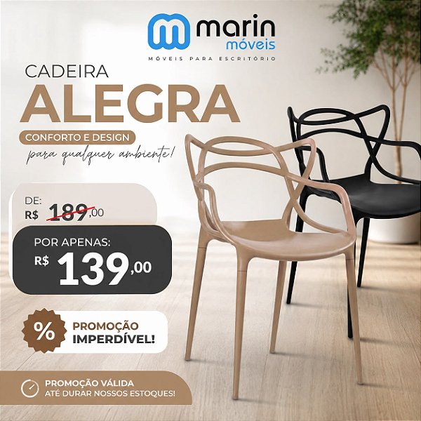 Cadeira Alegra PROMOÇÃO CORES PRETO E FENDI POR 139,00