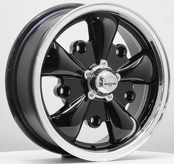 Rodas 5 SPOKE borda Diamantada 5x205 Aro 15x5,5 off-set  20 P/ Fusca - Preta borda Diamantada