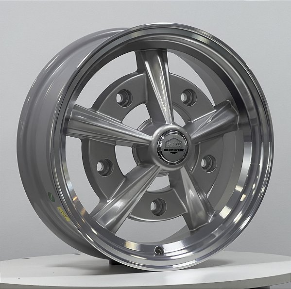 Jogo de Rodas RAIDER Aro 15X tala 5,5 furação 5X205 offset 14 PRATA DIAMANTADA(DP) - Fusca