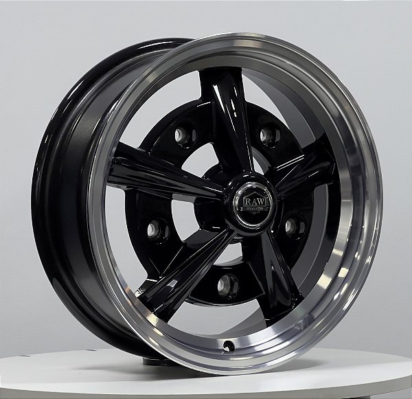 Jogo de Rodas RAIDER Aro 15X tala 5,5 furação 5X205 offset 14 Preta Diamantada - Fusca