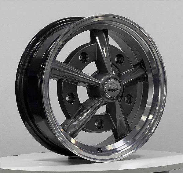 Jogo de Rodas RAIDER Aro 15X tala 5,5 furação 5X205 offset 14 Grafite Diamantada - Fusca