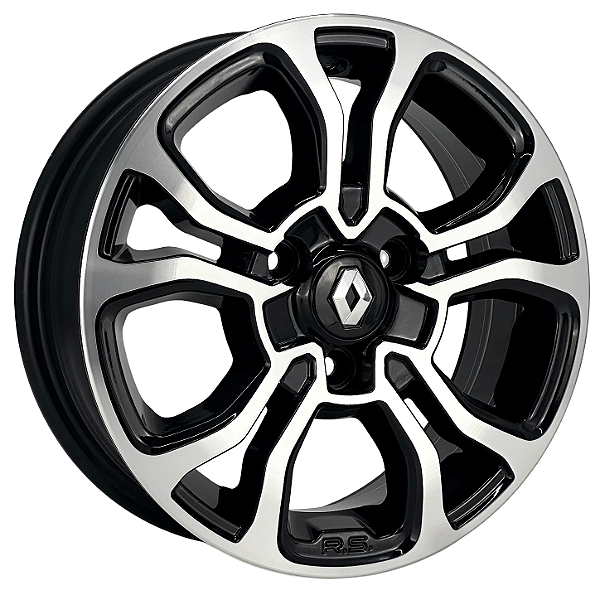 Jogo de Rodas Renault Kwid Aro 14 / tala 5 / furação 3x100 offset 35 Preto e Preto Diamantado