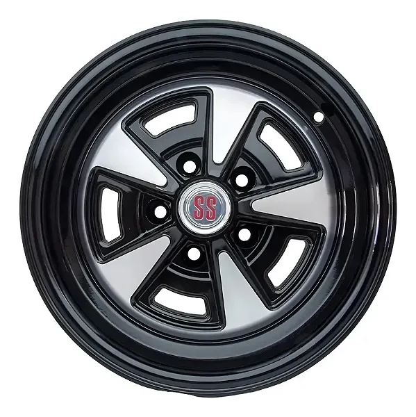 Jogo de Rodas Opala SS Aro 14 / tala 6 e 7 / furação 5x114 offset 20 e 30 Preto Diamantada e Preto Diamantada Borda Preto