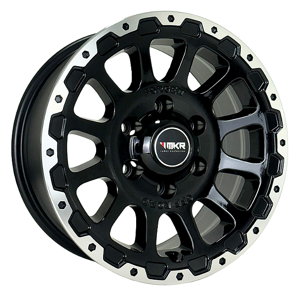 Jogo de Rodas OFF-ROAD Modelo M15 Aro 16 / tala 7 / furação 5x114, 5x139, 6x114 e 6x139 Offset 10 Preto Diamantado e Dourado Borda Preto