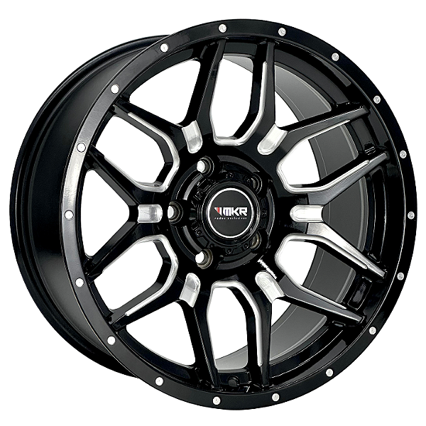 Jogo de Rodas OFF-ROAD Modelo M35 Aro 18 / tala 8,5 / furação 5x108, 5x114, 5x120, 5x127, 5x139, 6x114 e 6x139 Offset 0 Preto e Dourado