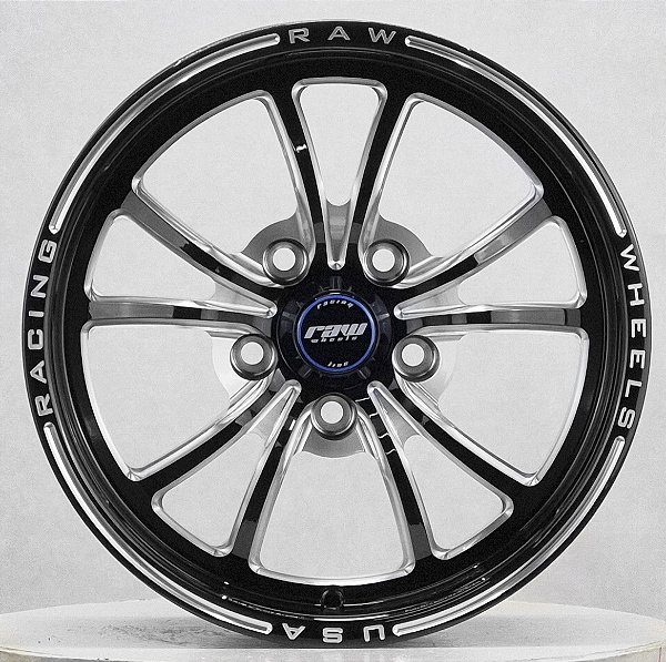 Roda Raw Racing Exocet / Aro 15 tala 10 / furação 5x114,3 / Off-set 38/ Black Milling