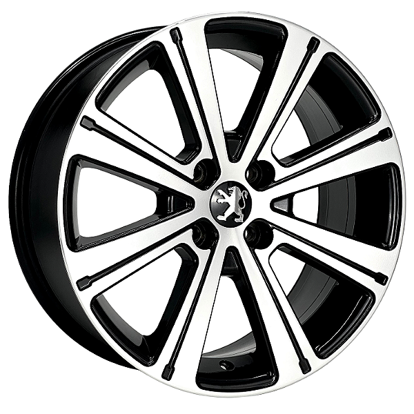 Jogo de Rodas KR R62 Esportiva Peugeot Aro 17 / tala 7 / furação 4x108 Offset 25 Preto Diamantado e Grafite Diamantado