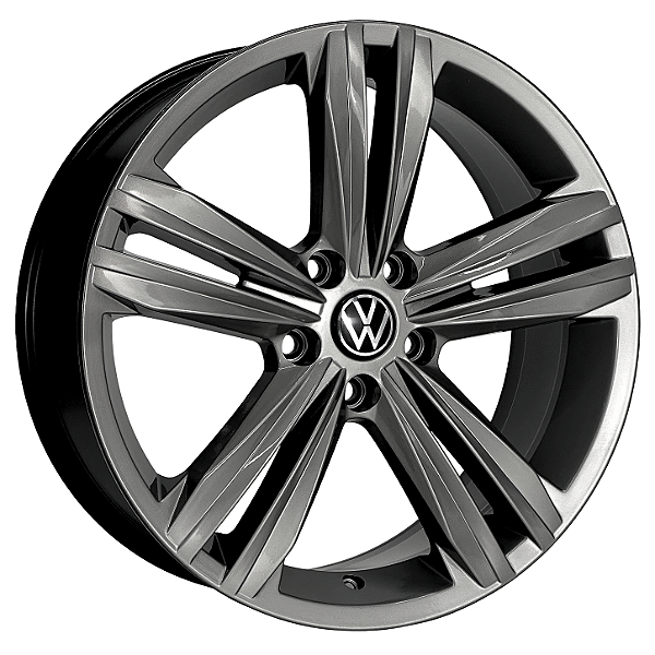 Jogo de Rodas KR S18 R-LINE Aro 20 / tala 7,5 / furação 4x100, 5x100 e 5x112 Offset 38 Grafite Brilhante e Prata Especial