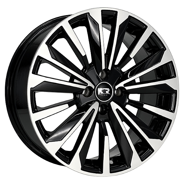 Jogo de Rodas KR S49 Corolla Altis Aro 18 / tala 7 / furação 5x100, 5x105, 5x108, 5x112 e 5x114 Offset 40 Preto Diamantado e Preto Borda Diamantada