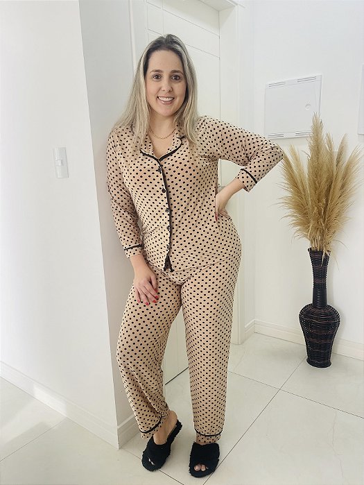 Pijama Americano Botão Poá Dulce