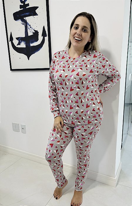 Pijama Longo Suede Coração Elóa