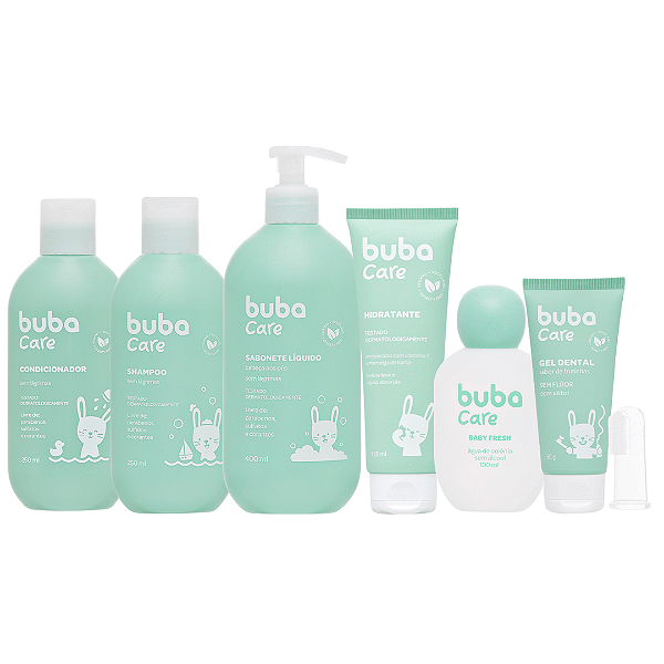 Kit Higiene Infantil Buba Care - Sabonete Líquido, Shampoo, Condicionador, Hidratante, Colônia e Gel Dental