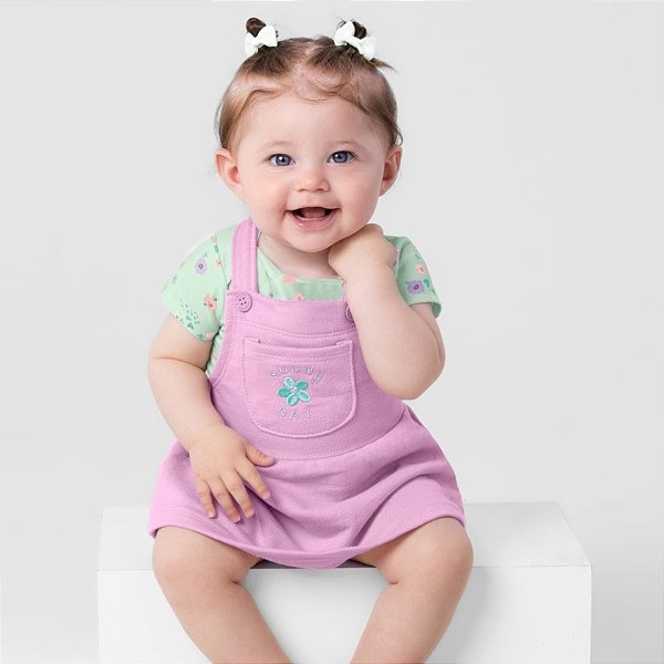 Conjunto Body Cotton e Salopete Moletinho