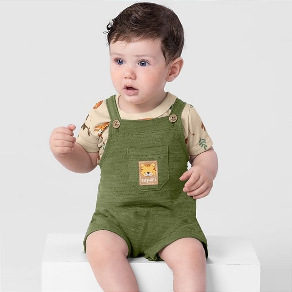 Conjunto Camiseta e Jardineira Moletinho