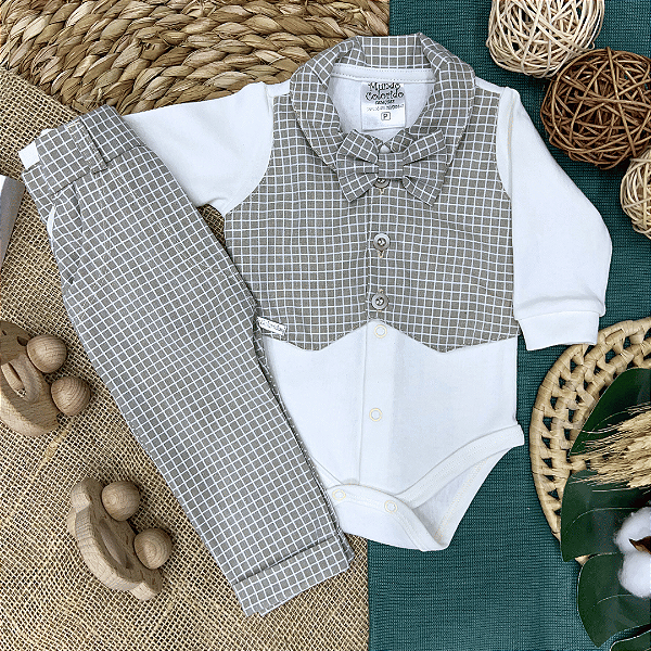 Conjunto de Bebê Body, Gravata Borboleta  e Calça